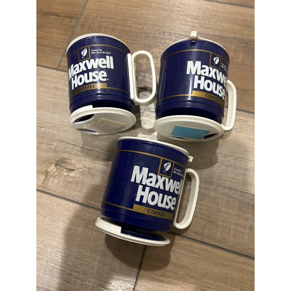 Vintage MAXWELL HOUSE & MASTER BLEND Coffee Plastic Travel Cups/Mugs (Lot of 3)